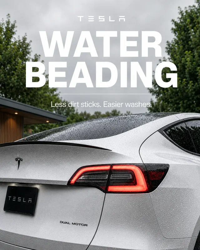 Tesla Model Y - Water beading: less dirt sticks, easier washes