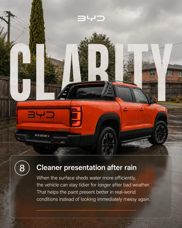BYD Shark 6 - Cleaner presentation after rain: the surface sheds water and stays tidier